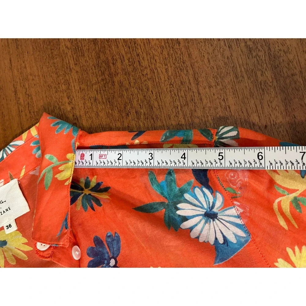 Sezane x C. Kero Floral Cotton Silk Blend Blouse Shirt Orange Daisy Print 36 EU - Picture 10 of 14